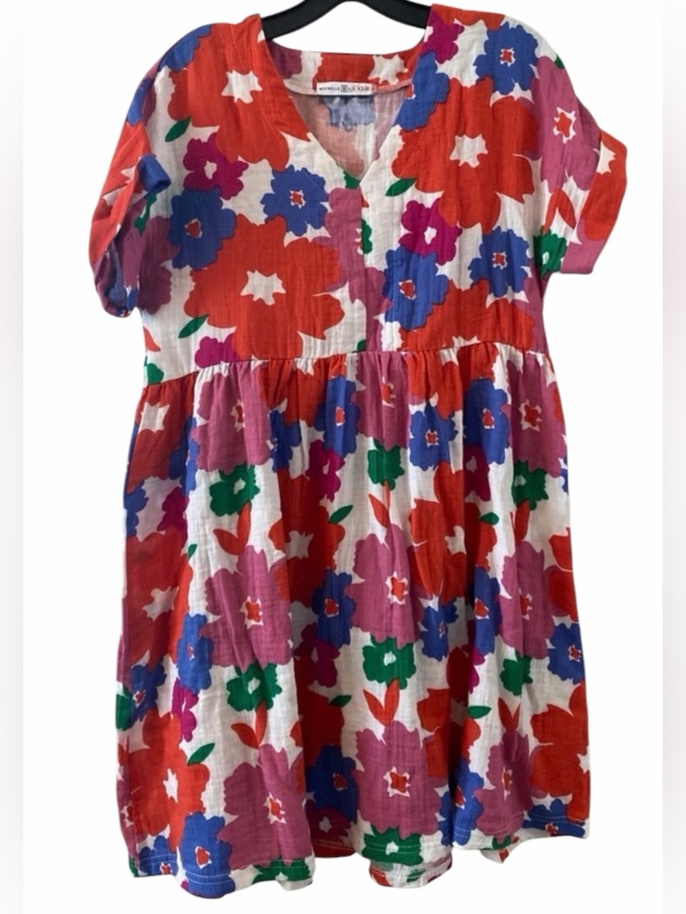 Michelle McDowell ~Babydoll Dress ~Floral ~ Multicolor ~Mini ~Cuffed Cap Sleeve